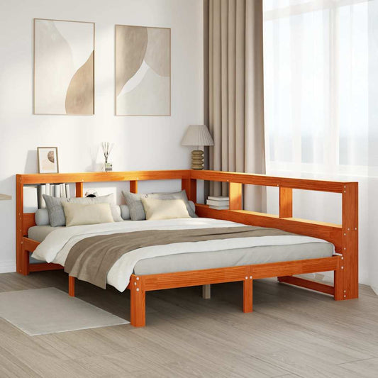 Letto Libreria senza Materasso Marrone Cera 140x200 cm in Pino