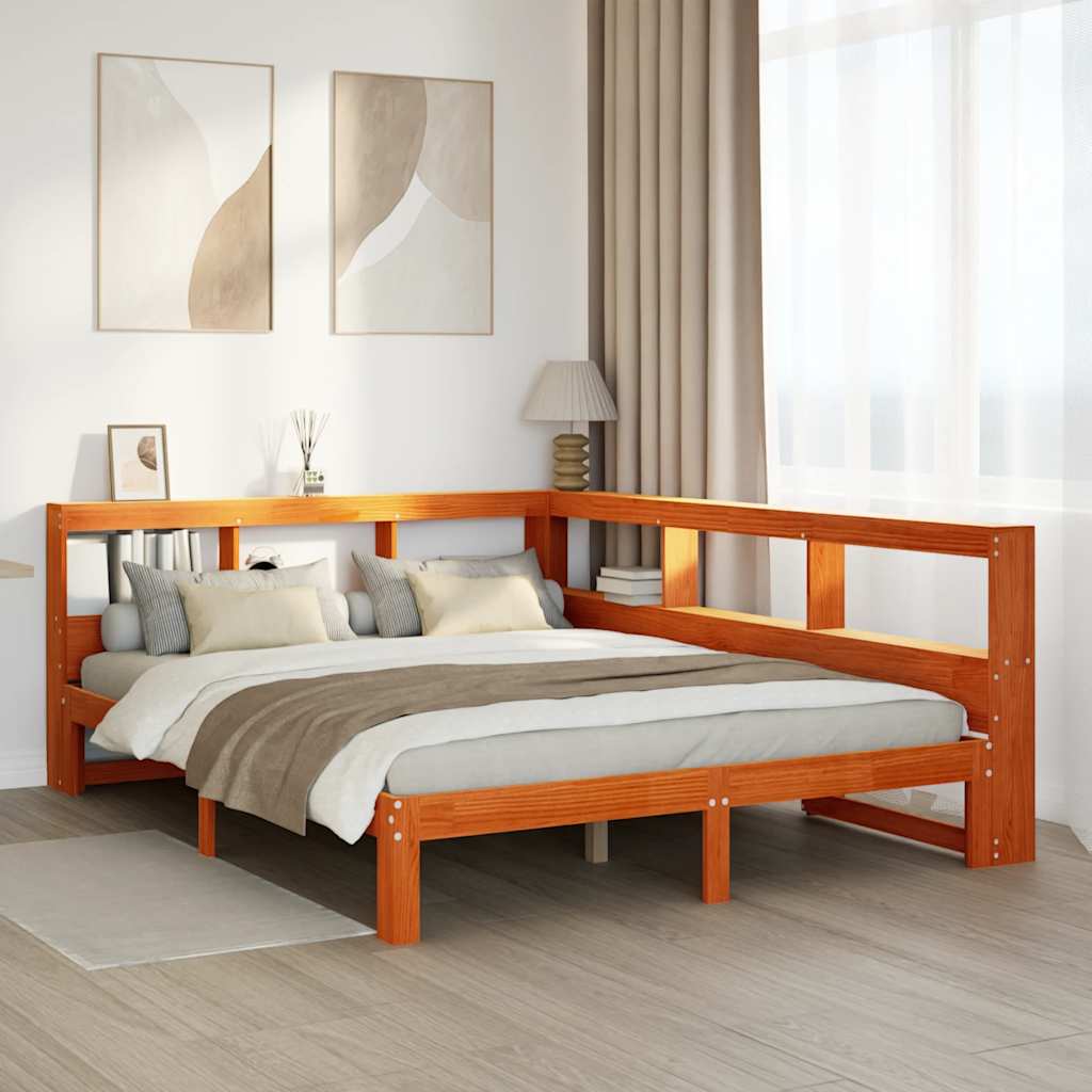 Letto Libreria senza Materasso Marrone Cera 140x190 cm in Pino