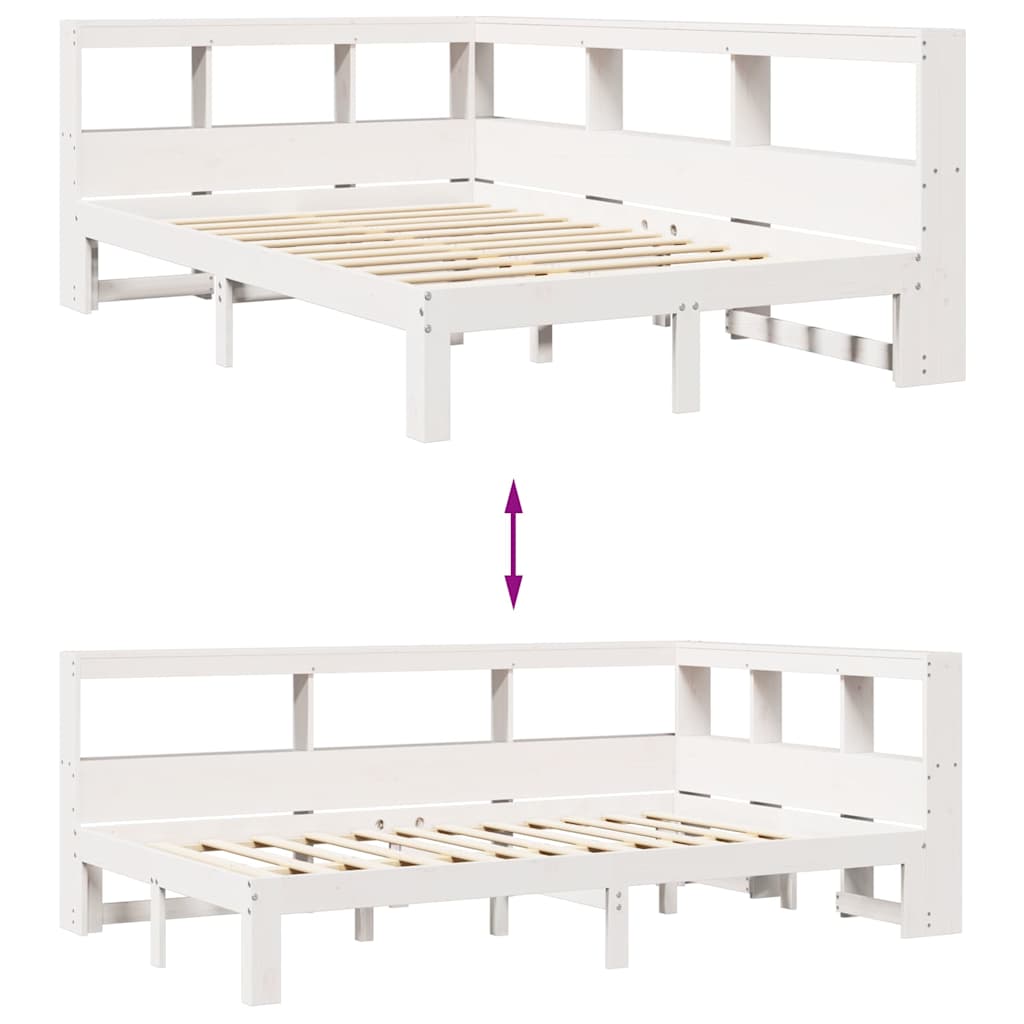 Letto Libreria senza Materasso Bianco 135x190 cm Legno di Pino