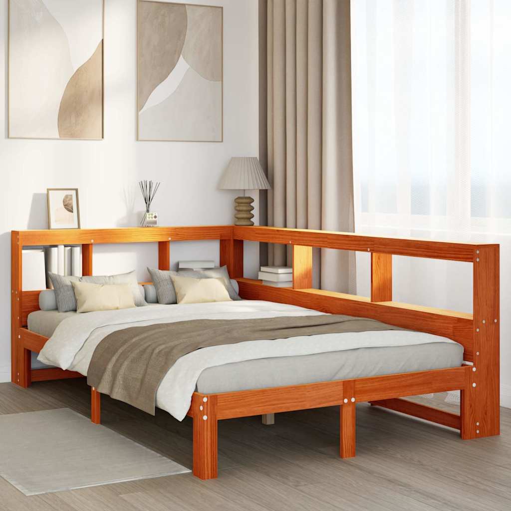 Letto Libreria senza Materasso Marrone Cera 120x190 cm in Pino