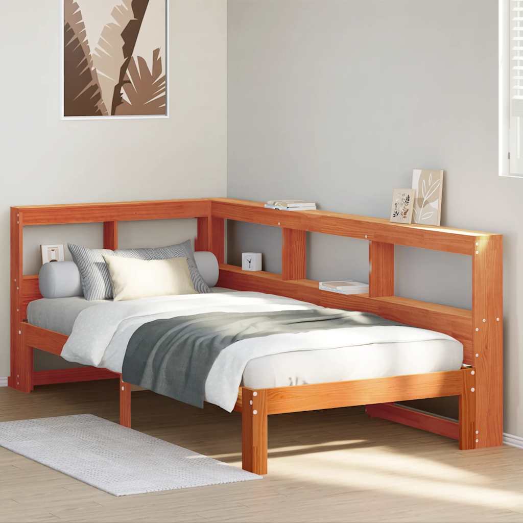 Letto Libreria senza Materasso Marrone Cera 75x190 cm in Pino