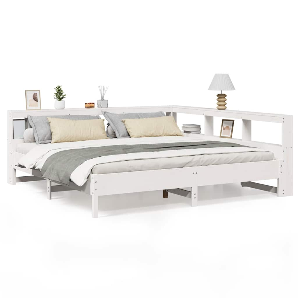 Letto Libreria senza Materasso Bianco 200x200 cm Legno di Pino