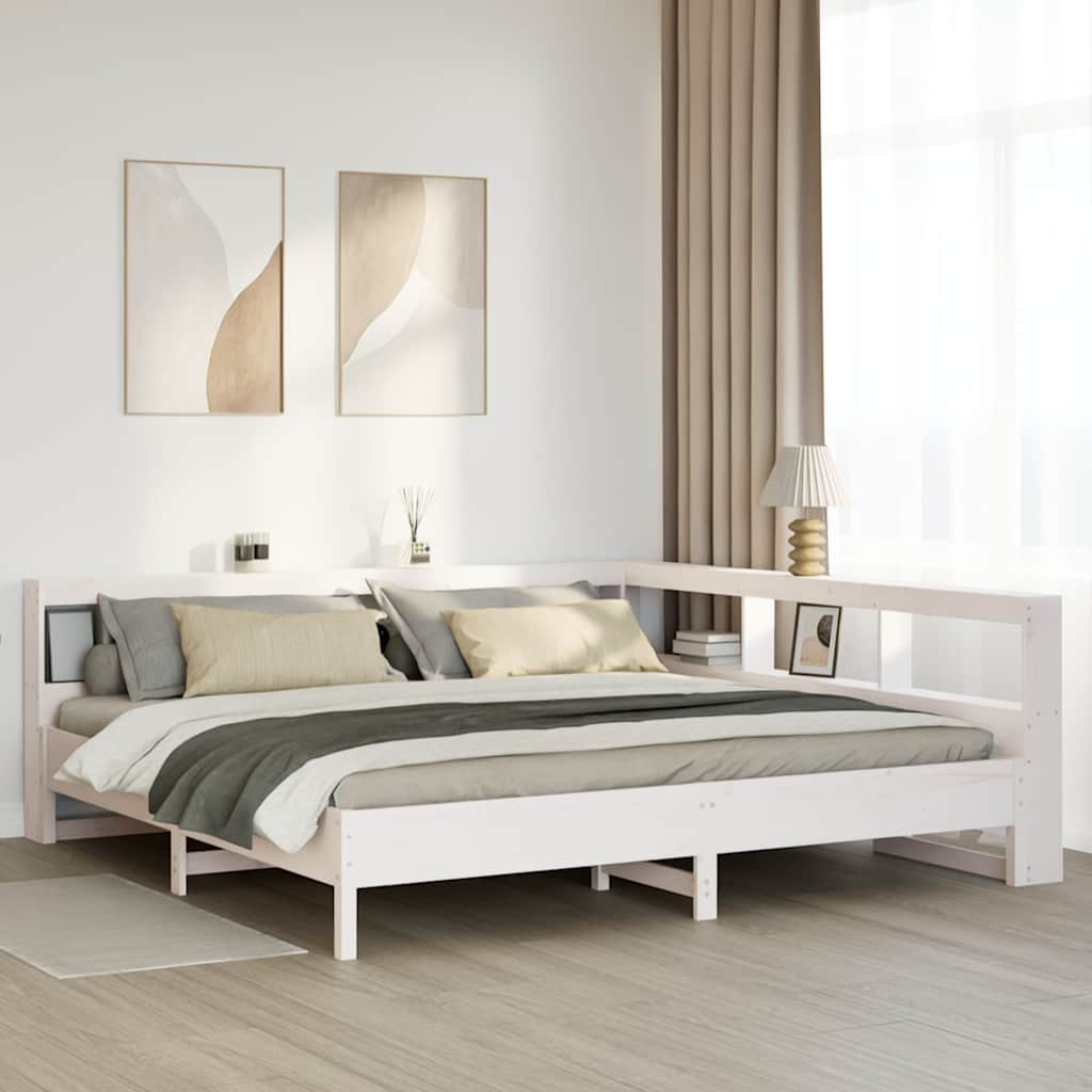 Letto Libreria senza Materasso Bianco 200x200 cm Legno di Pino