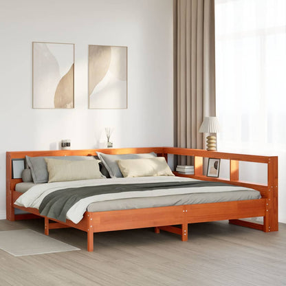 Letto Libreria senza Materasso Marrone Cera 200x200 cm in Pino