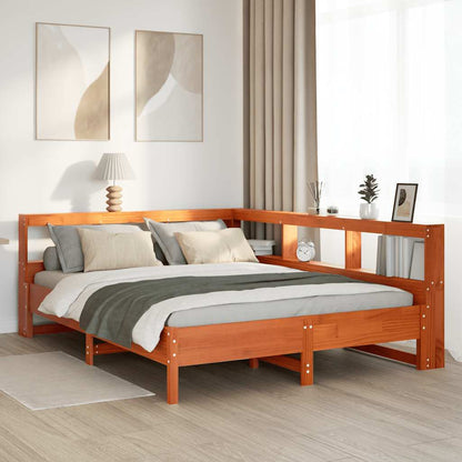 Letto Libreria senza Materasso Marrone Cera 160x200 cm in Pino