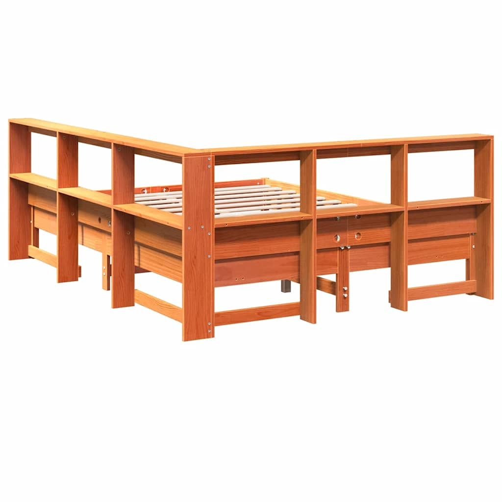 Letto Libreria senza Materasso Marrone Cera 150x200 cm in Pino