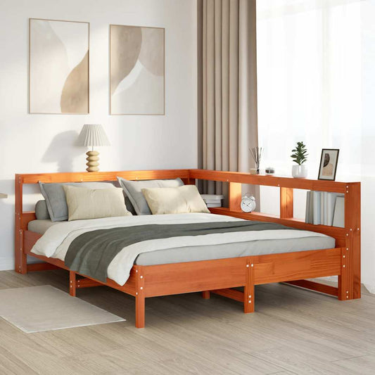 Letto Libreria senza Materasso Marrone Cera 150x200 cm in Pino