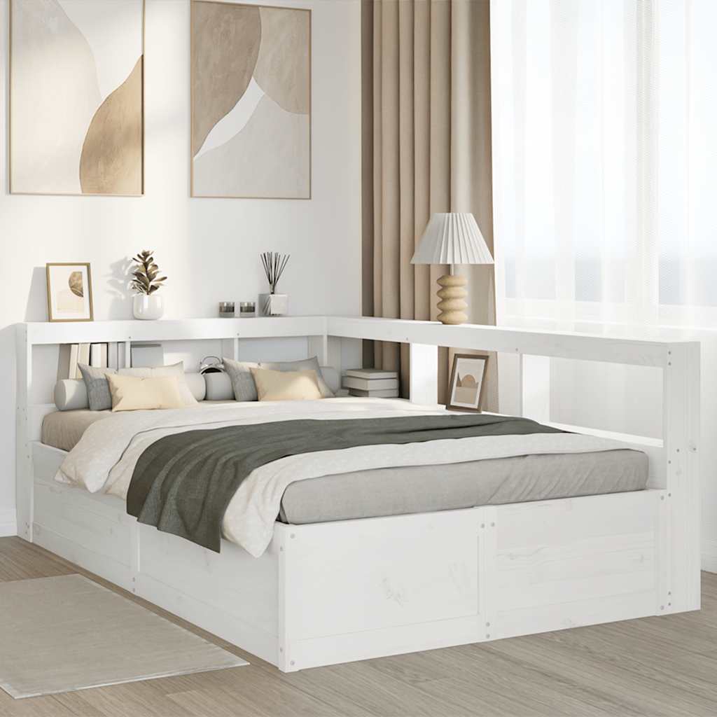 Letto Libreria senza Materasso Bianco 140x190 cm Legno di Pino