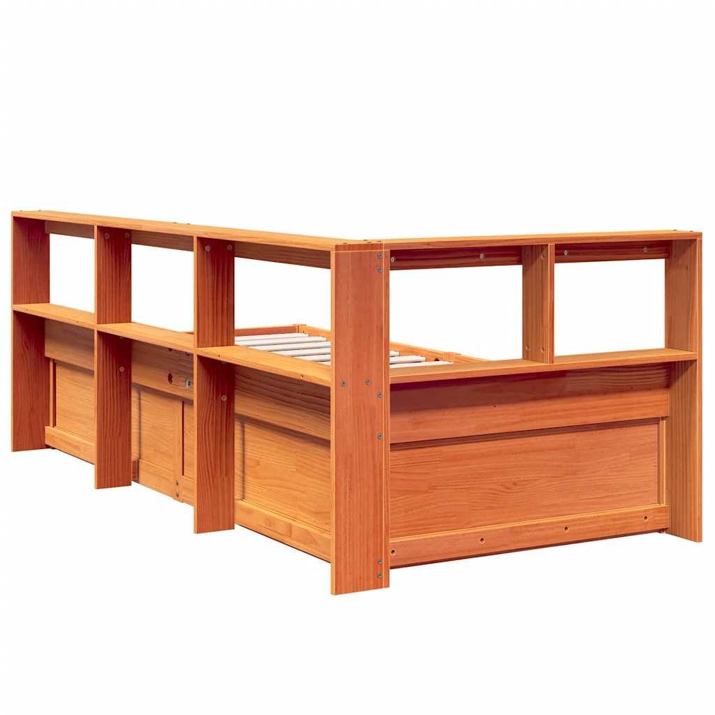 Letto Libreria senza Materasso Marrone Cera 90x190 cm in Pino