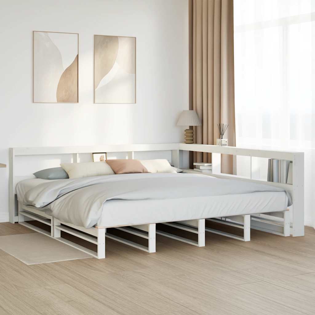 Letto Libreria senza Materasso Bianco 200x200 cm Legno di Pino