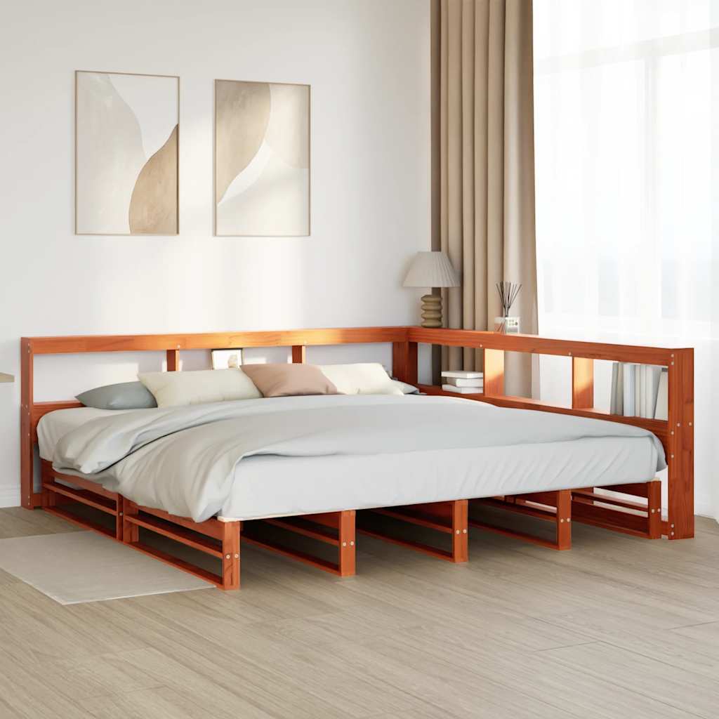 Letto Libreria senza Materasso Marrone Cera 200x200 cm in Pino