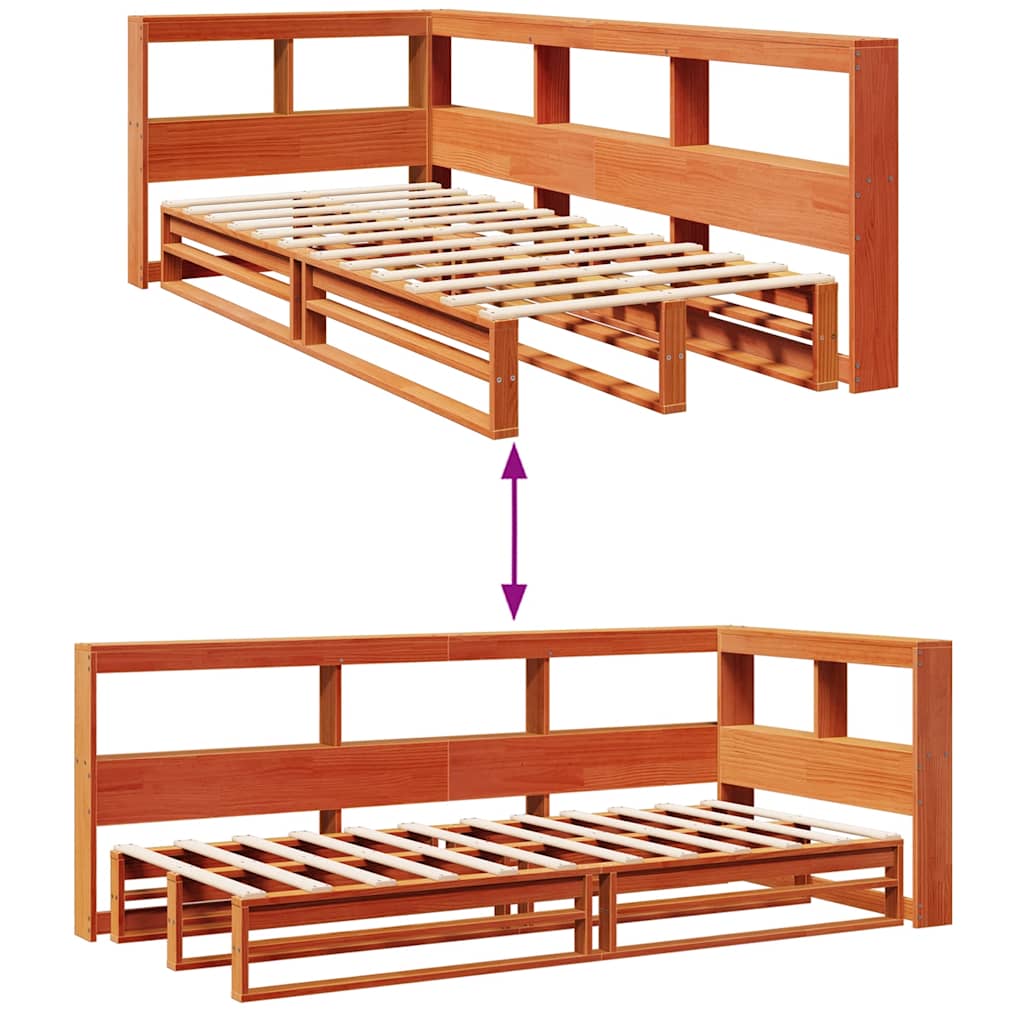 Letto Libreria senza Materasso Marrone Cera 90x200 cm in Pino