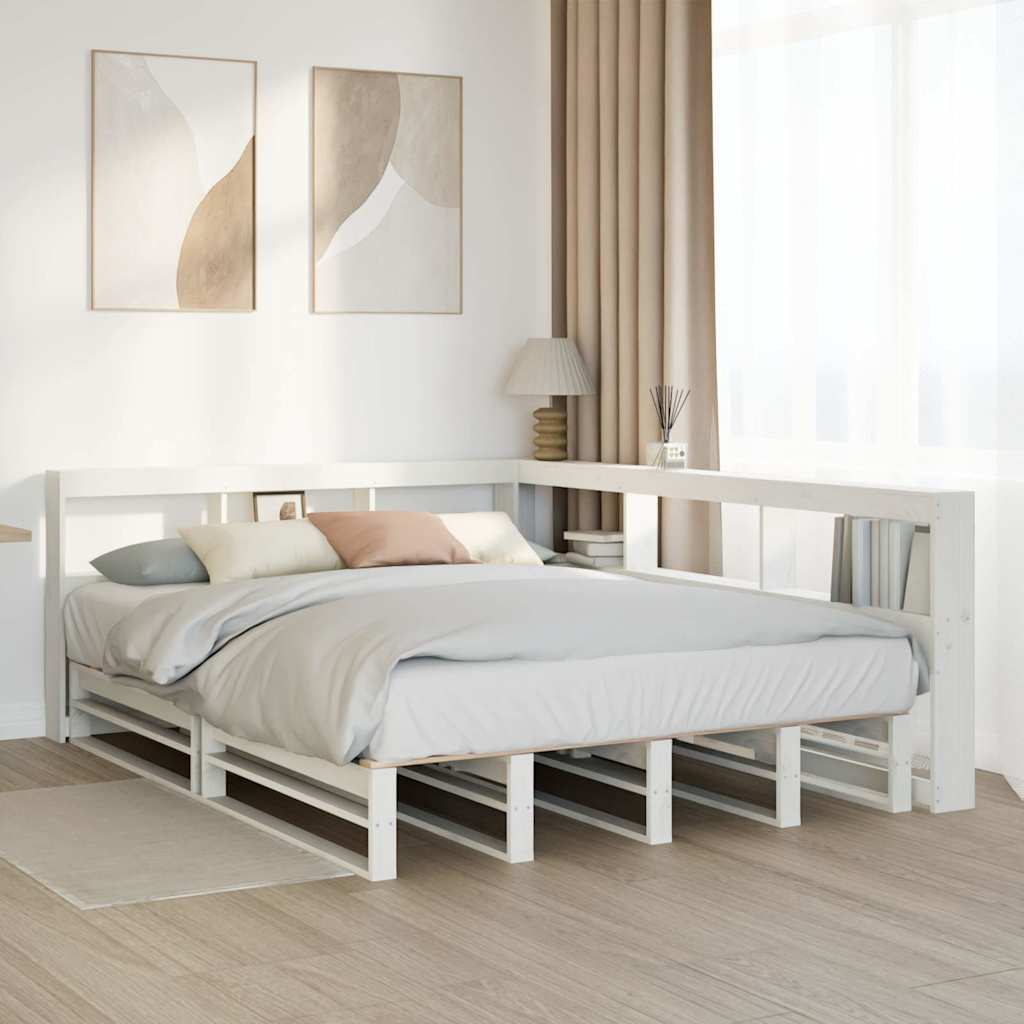 Letto Libreria senza Materasso Bianco 140x190 cm Legno di Pino