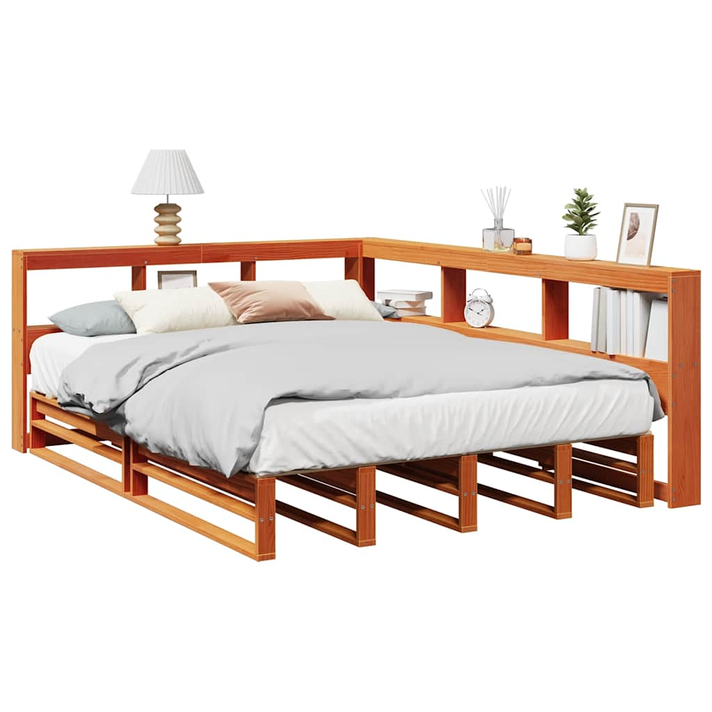 Letto Libreria senza Materasso Marrone Cera 135x190 cm in Pino