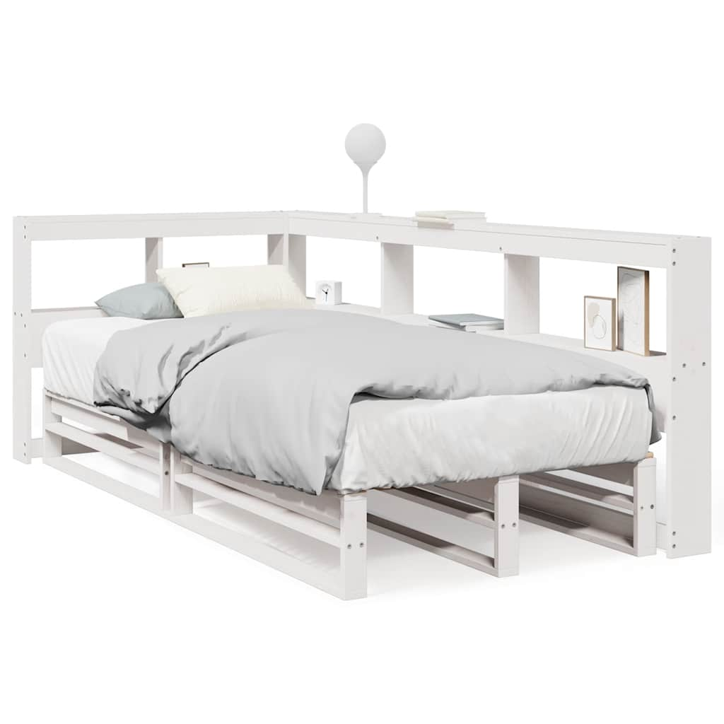 Letto Libreria senza Materasso Bianco 90x190 cm Massello Pino