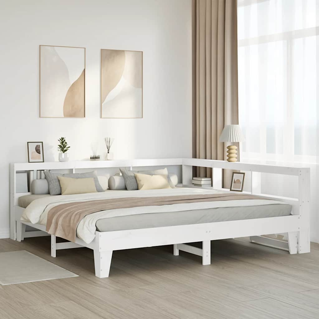 Letto Libreria senza Materasso Bianco 200x200 cm Legno di Pino