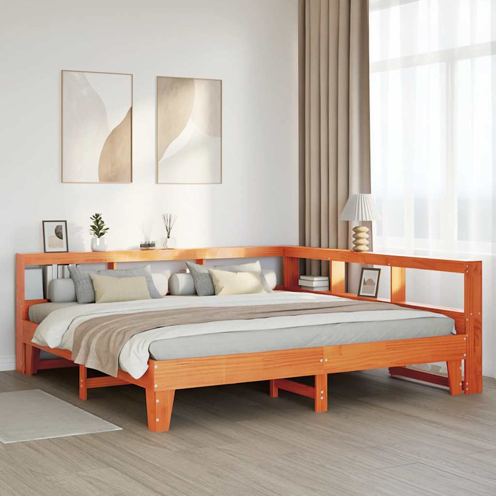 Letto Libreria senza Materasso Marrone Cera 200x200 cm in Pino