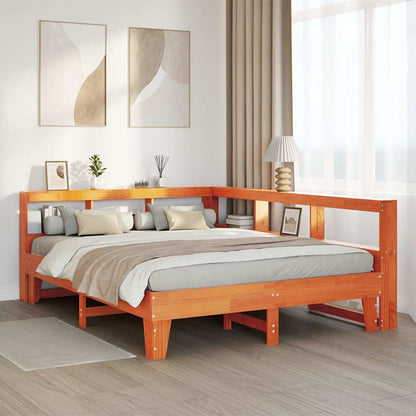 Letto Libreria senza Materasso Marrone Cera 160x200 cm in Pino