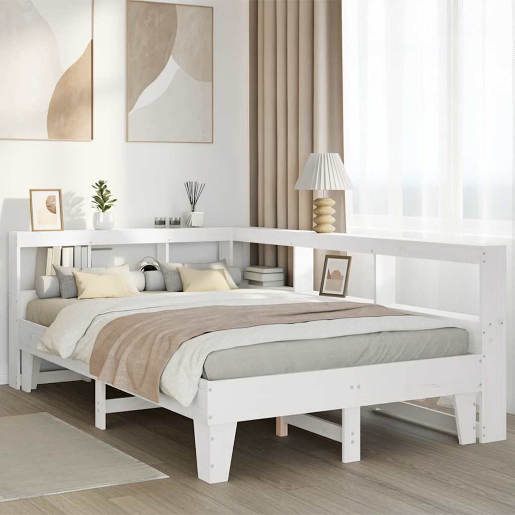 Letto Libreria senza Materasso Bianco 140x190 cm Legno di Pino