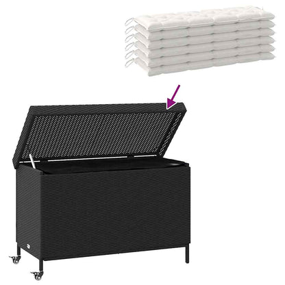 Contenitore da Giardino con Ruote Nero 110x55x73 cm Polyrattan - homemem39