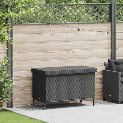 Contenitore da Giardino con Ruote Nero 110x55x73 cm Polyrattan - homemem39