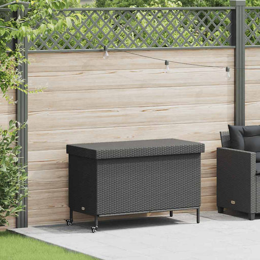 Contenitore da Giardino con Ruote Nero 110x55x73 cm Polyrattan - homemem39