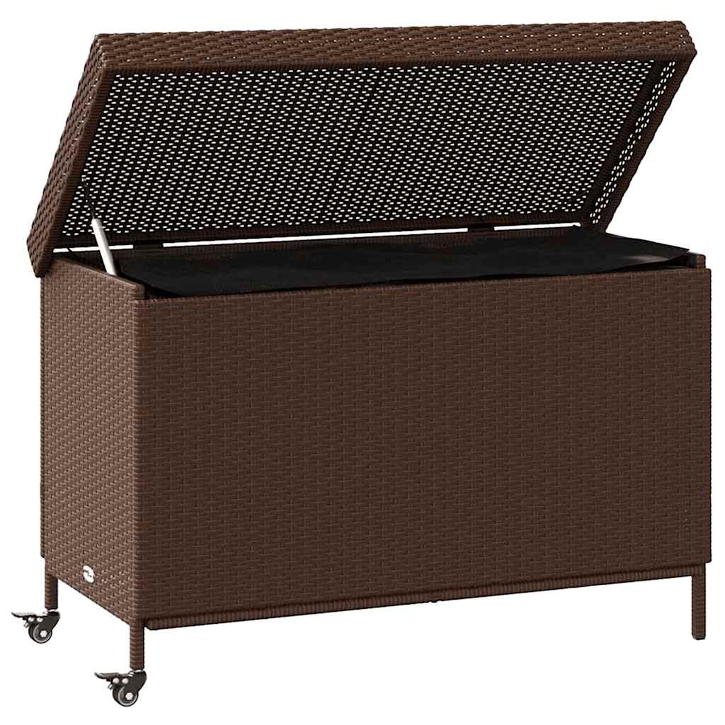 Contenitore da Giardino con Ruote Marrone Polyrattan - homemem39