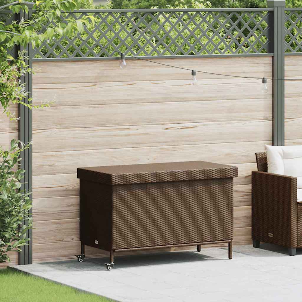 Contenitore da Giardino con Ruote Marrone Polyrattan - homemem39