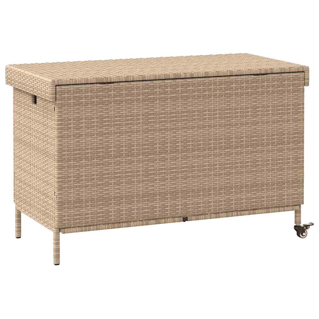 Contenitore da Giardino con Ruote Beige Misto Polyrattan
