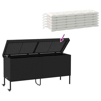 Contenitore da Giardino con Ruote Nero 160x55x75 cm Polyrattan - homemem39