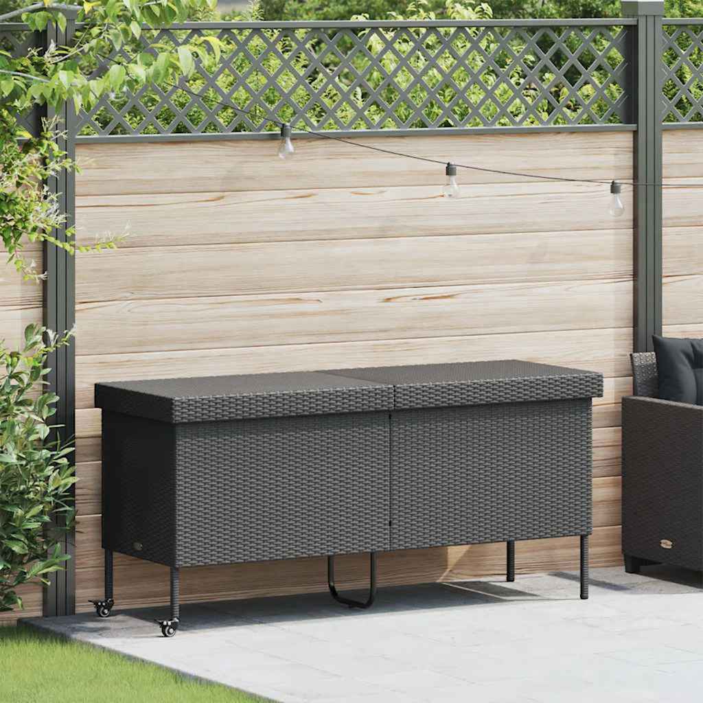 Contenitore da Giardino con Ruote Nero 160x55x75 cm Polyrattan - homemem39
