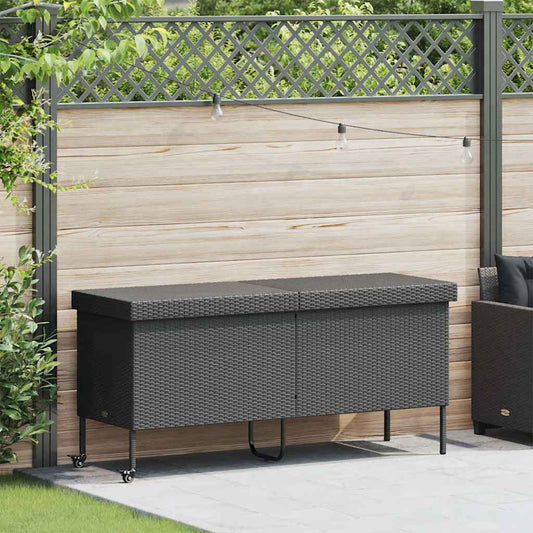 Contenitore da Giardino con Ruote Nero 160x55x75 cm Polyrattan - homemem39