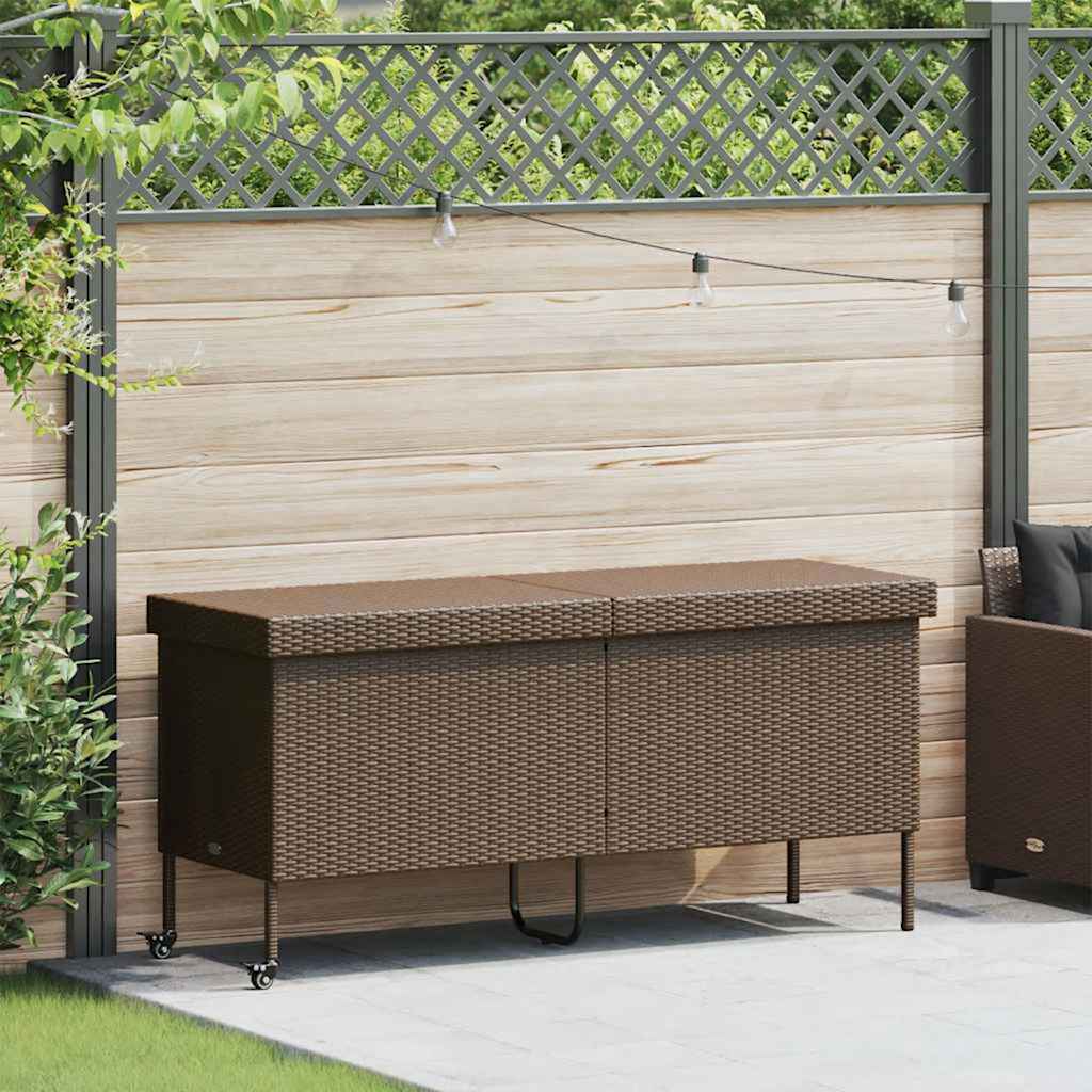 Contenitore da Giardino con Ruote Marrone Polyrattan - homemem39