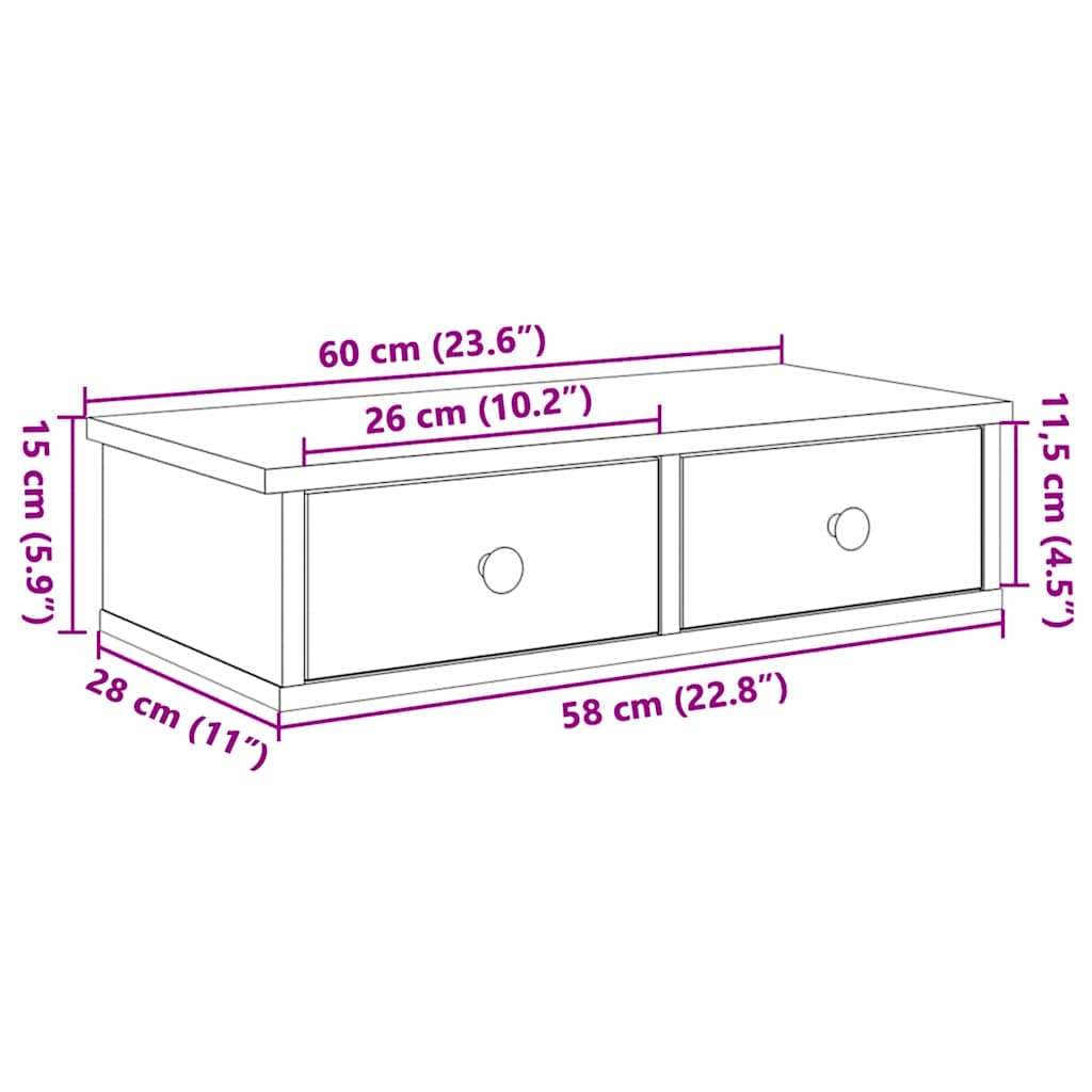 Scaffale a Parete con Cassetti Bianco 60x28x15 cm in Truciolato | homemem39