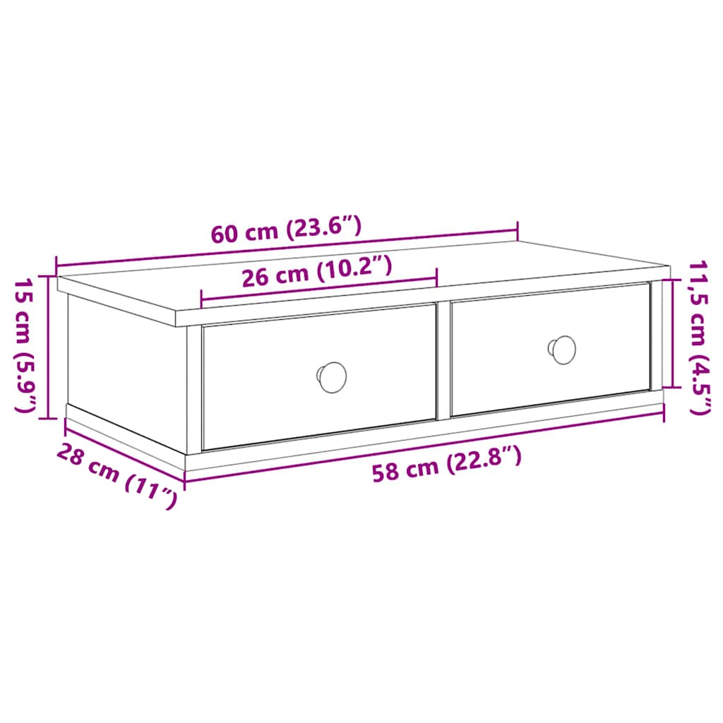 Scaffale a Parete con Cassetti Nero 60x28x15 cm in Truciolato | homemem39