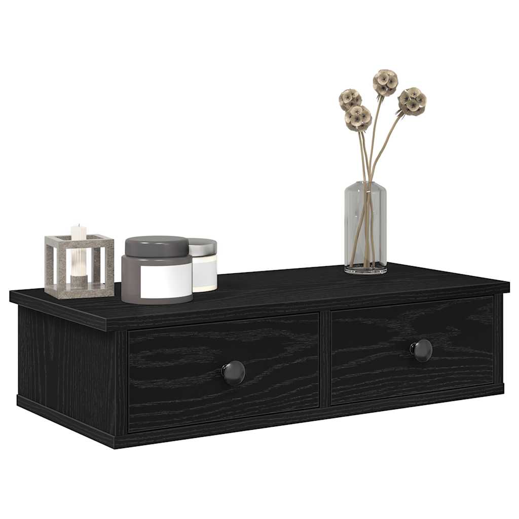 Scaffale a Parete con Cassetti Nero 60x28x15 cm in Truciolato | homemem39