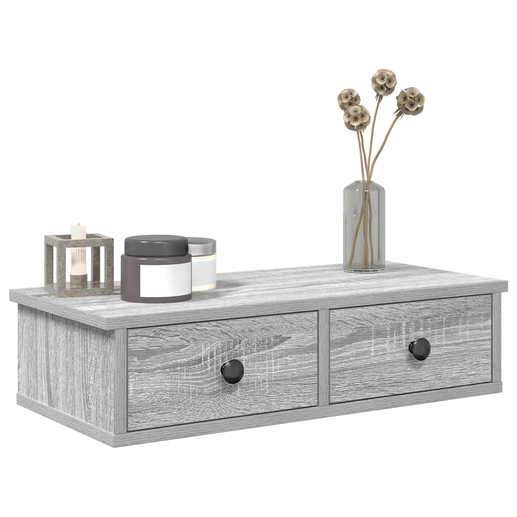 Scaffale a Parete con Cassetti Grigio 60x28x15 cm in Truciolato | homemem39