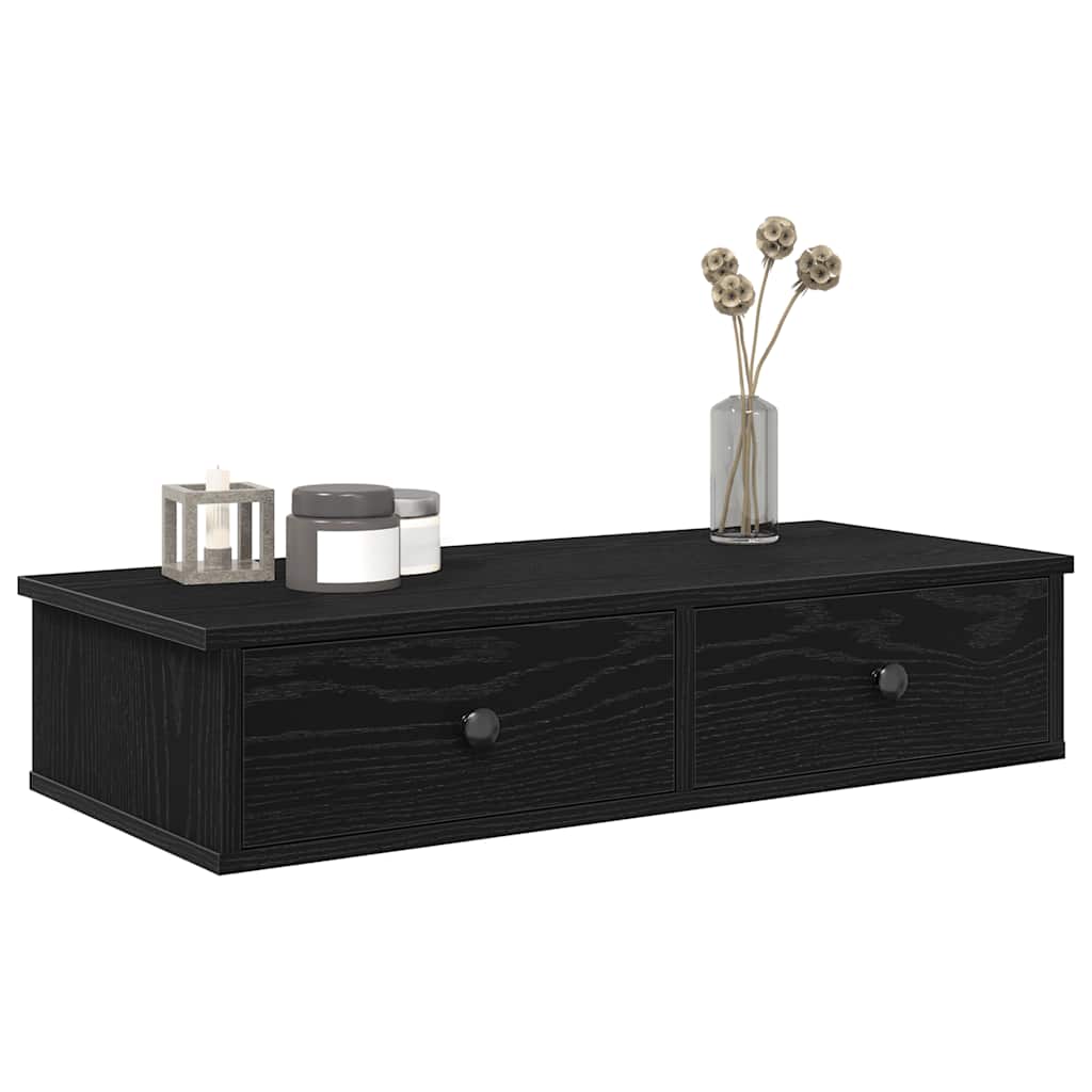 Scaffale a Parete con Cassetti Nero 80x31x17 cm in Truciolato | homemem39