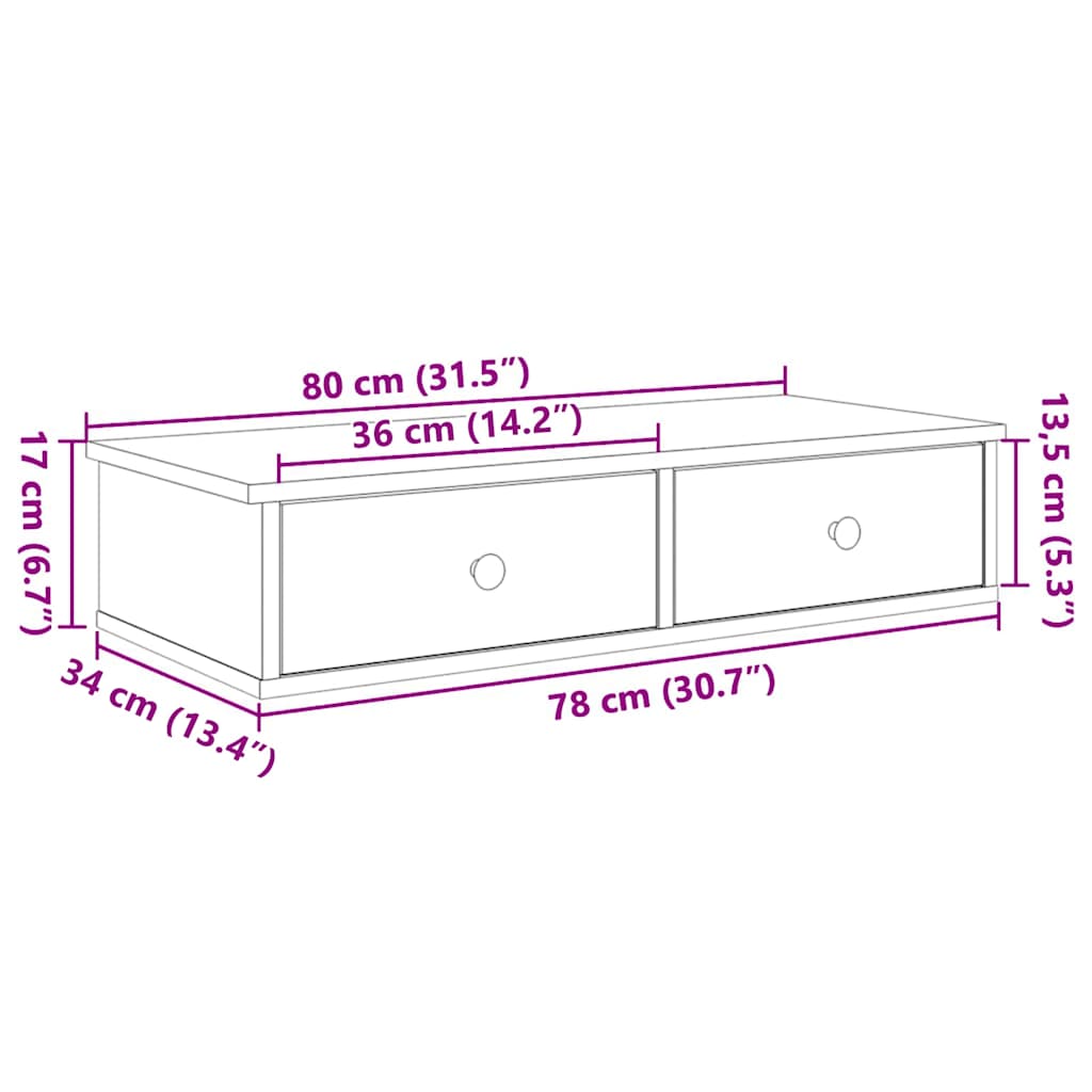 Scaffale a Parete con Cassetti Fumo 80x31x17 cm in Truciolato | homemem39