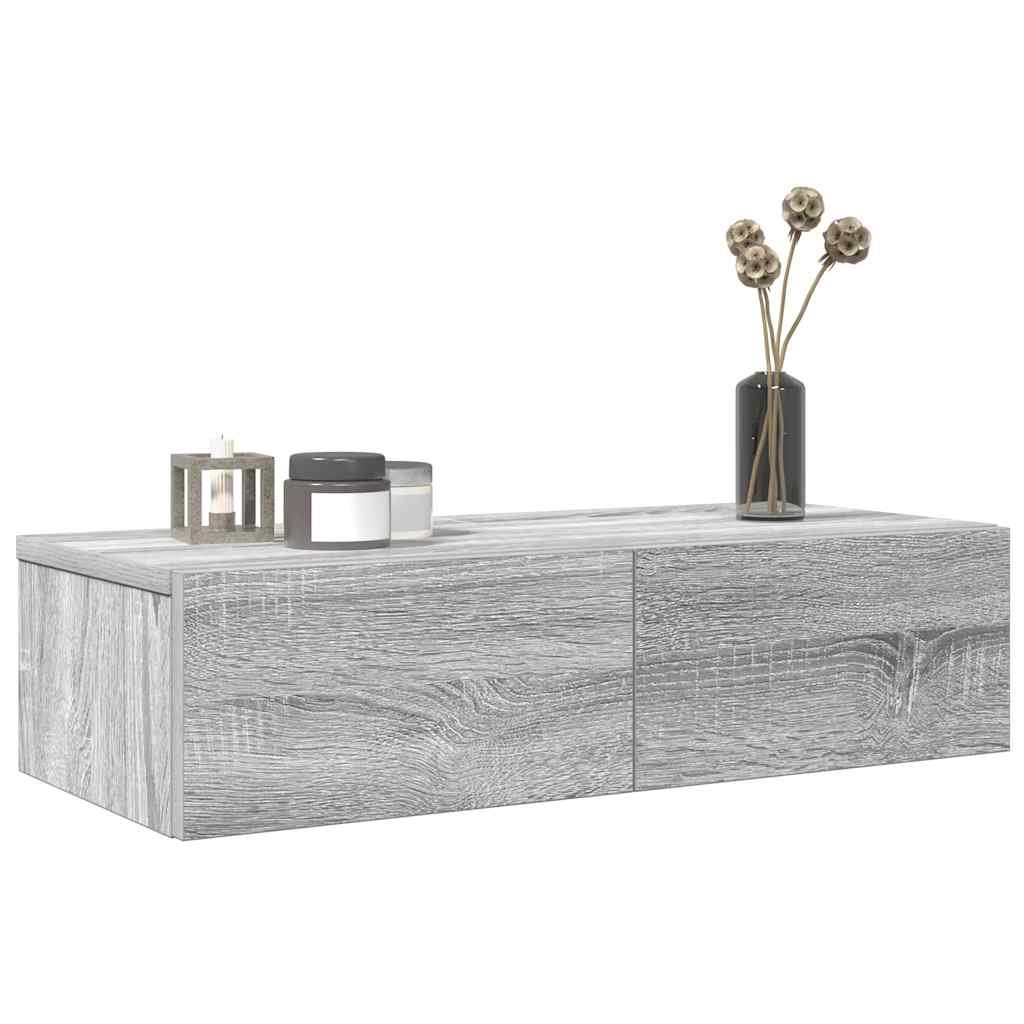Scaffale a Parete con Cassetti Grigio 60x26,5x15 cm Truciolato | homemem39