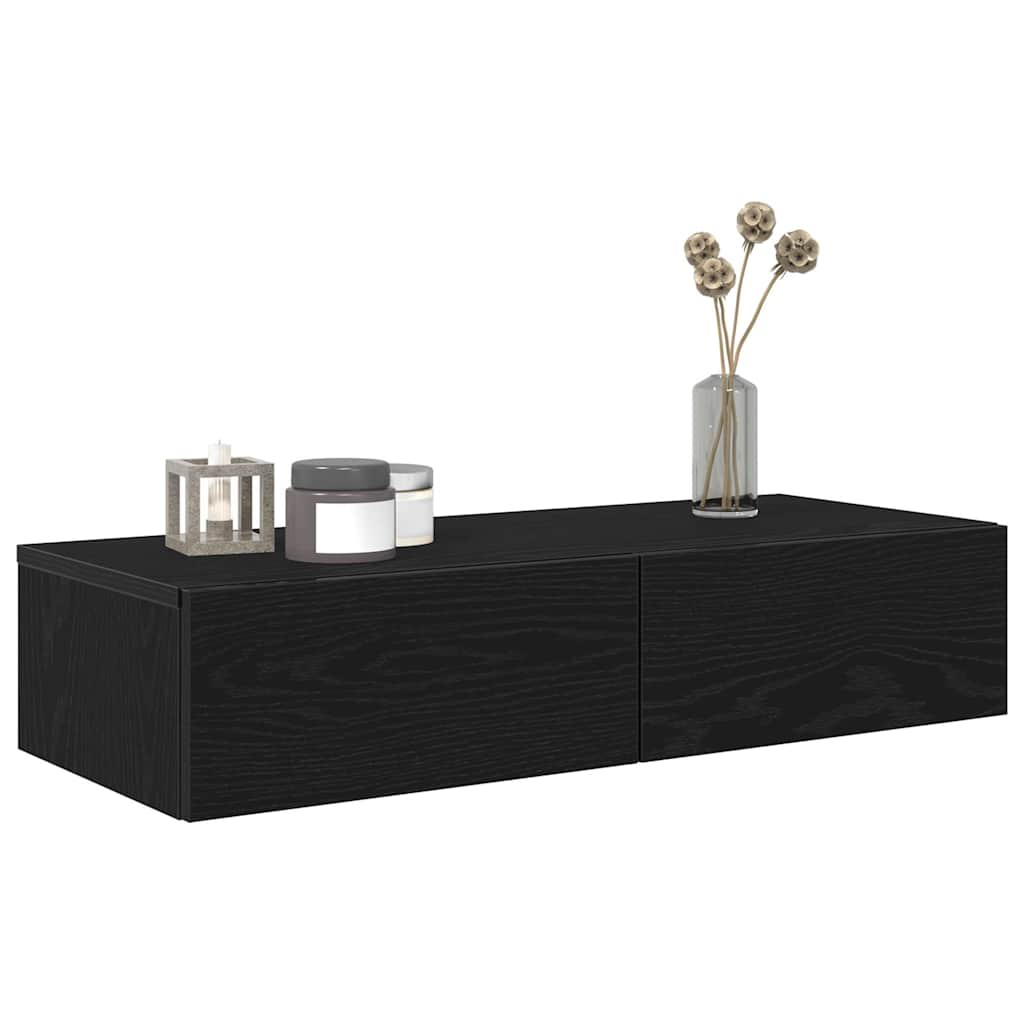 Scaffale a Parete con Cassetti Nero 80x33x17 cm in Truciolato | homemem39