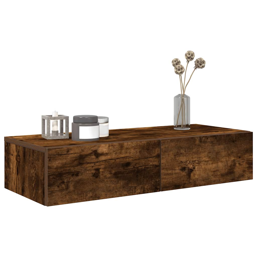 Scaffale a Parete con Cassetti Fumo 80x33x17 cm in Truciolato | homemem39