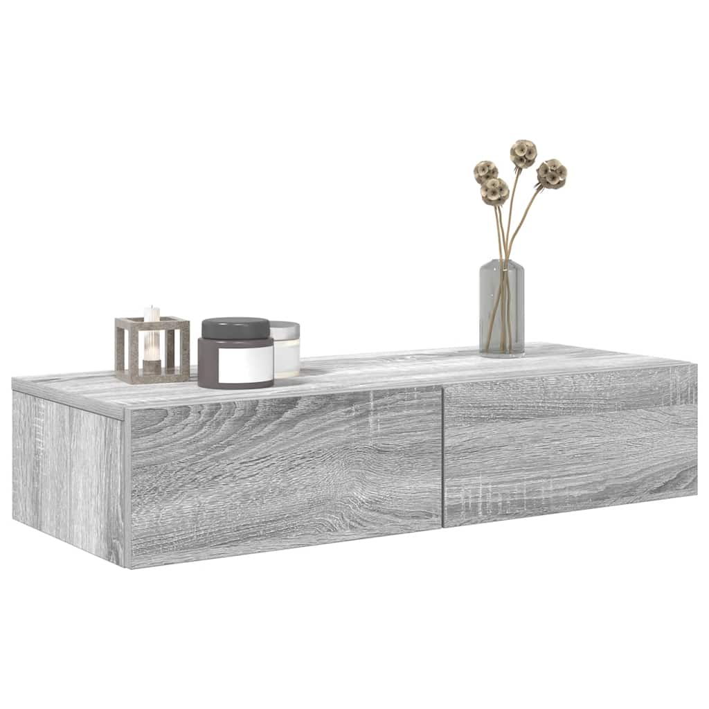 Scaffale a Parete con Cassetti Grigio 80x33x17 cm in Truciolato | homemem39