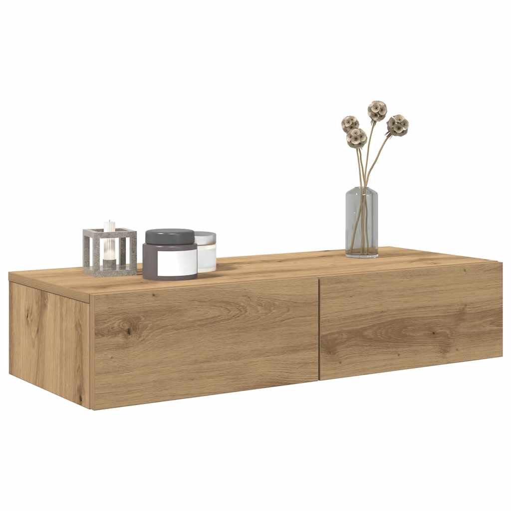 Scaffale a Parete con Cassetti Rovere 80x33x17 cm in Truciolato | homemem39