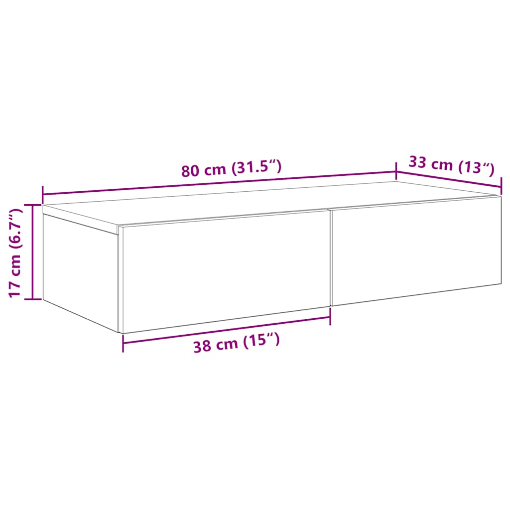 Scaffale a Parete con Cassetti Rovere 80x33x17 cm in Truciolato | homemem39