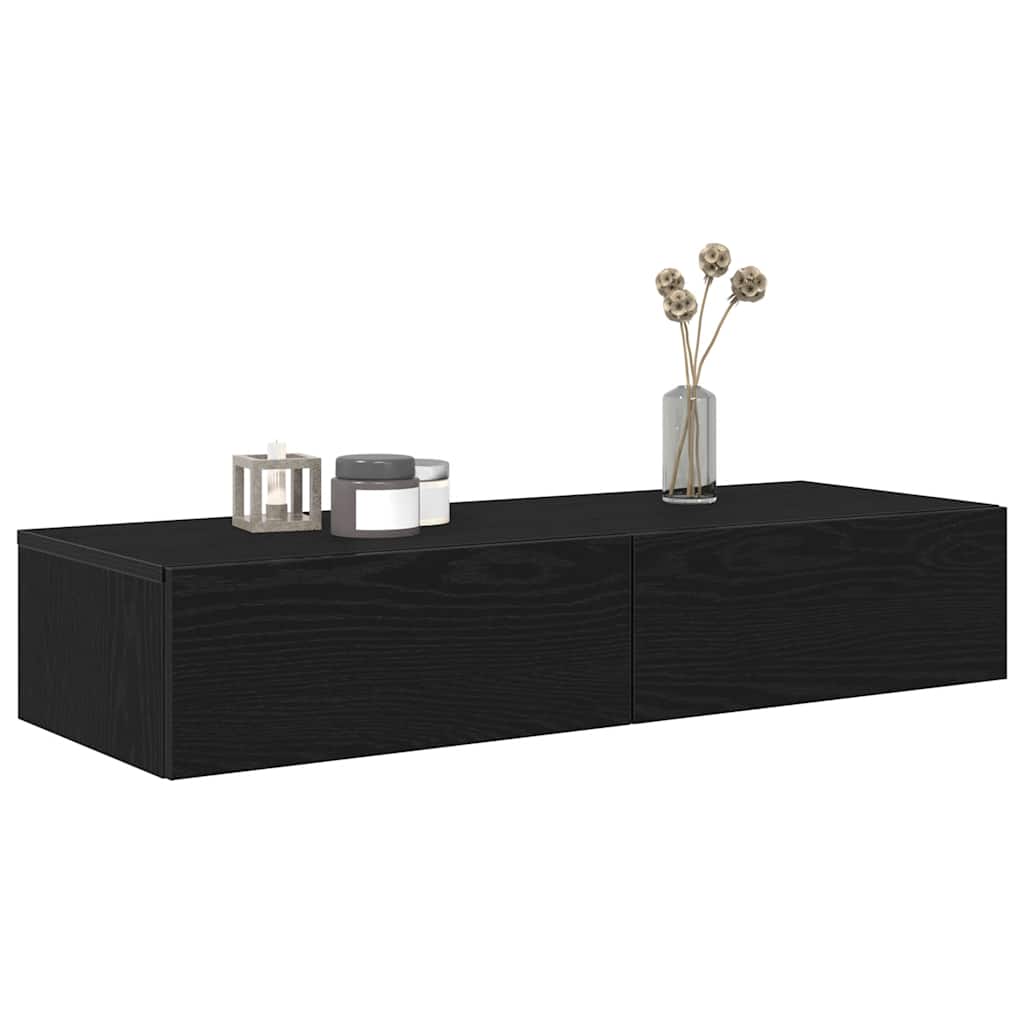 Scaffale a Parete con Cassetti Nero 100x36x19 cm in Truciolato | homemem39