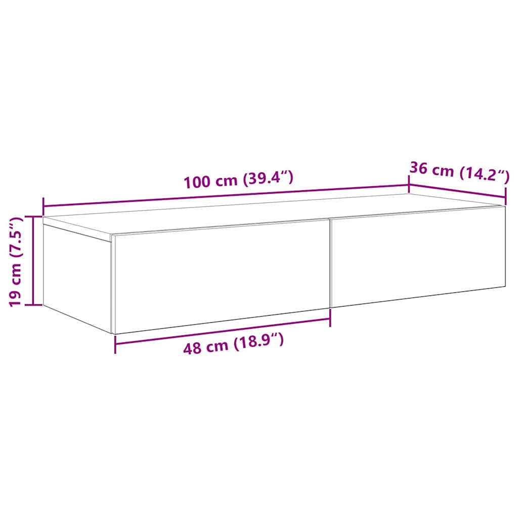 Scaffale a Parete con Cassetti Nero 100x36x19 cm in Truciolato | homemem39