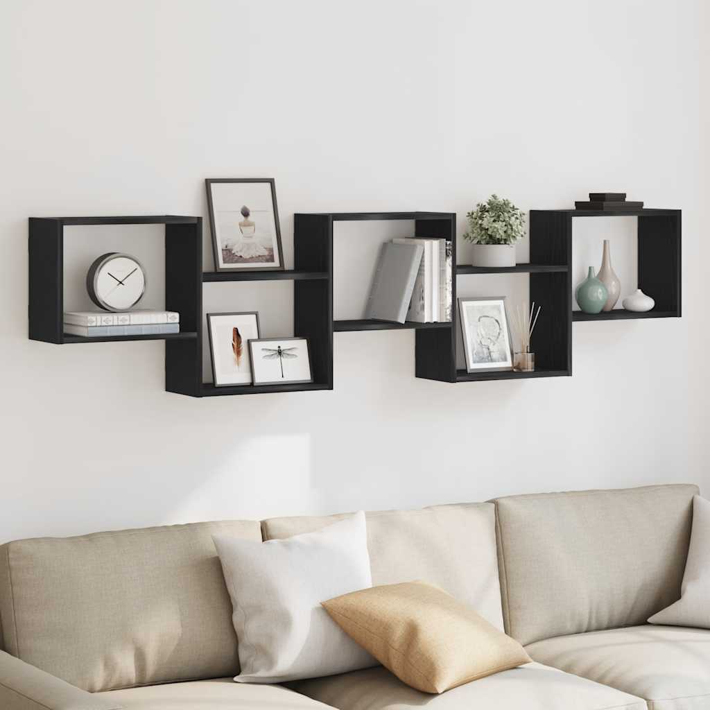 Mensola a Cubo da Parete 5 Scomparti Legno Multistrato Nero | homemem39
