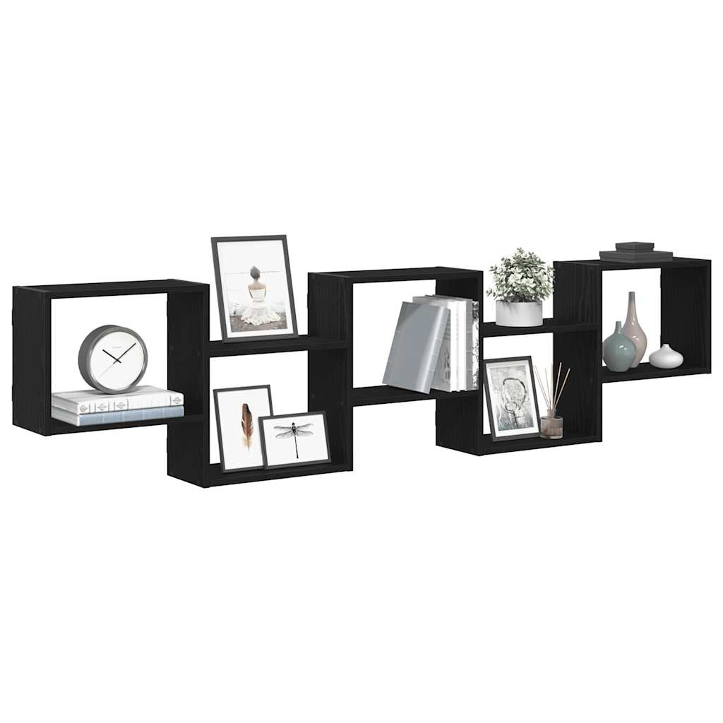 Mensola a Cubo da Parete 5 Scomparti Legno Multistrato Nero | homemem39