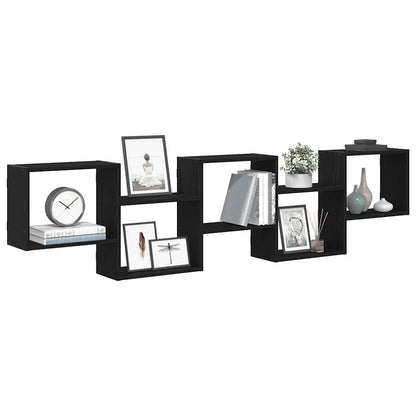 Mensola a Cubo da Parete 5 Scomparti Legno Multistrato Nero | homemem39
